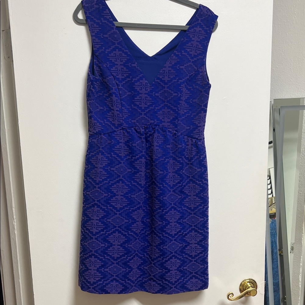 Anthropologie Purple Blue Embroidered Sheath V-Neck Dress Maeve Size 4/6